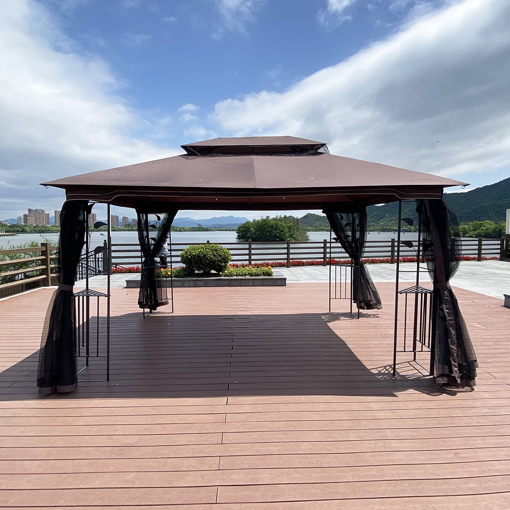 Kadyn 13x10Ft Outdoor Party Tent, Outdoor Patio Gazebo Canopy Tent with Ventilated Double Roof and Mosquito net, Waterproof Tent for Lawn, Brown Top Kadyn 13x10Ft Outdoor Party Tent, Outdoor Patio Gazebo Canopy Tent with Ventilated Double Roof and Mosquito net, Waterproof Tent for Lawn, Brown Top