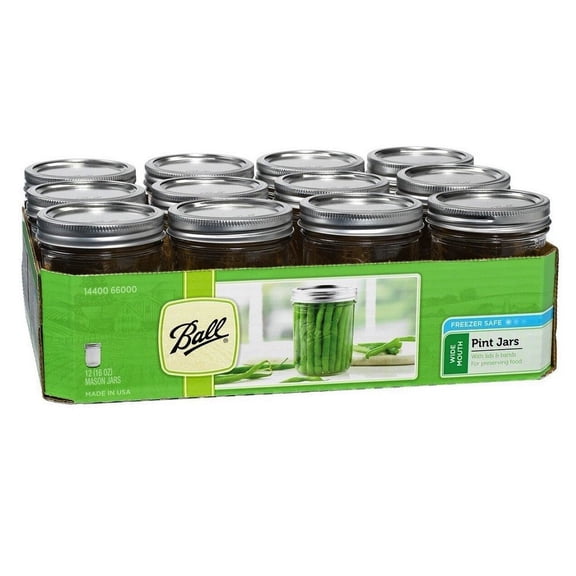 Ball & Kerr Glass Mason Jars With Lid & Band, Wide Mouth, 16 Ounces, 12 Count
