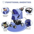 thumbnail image 3 of Pet Stroller (Deep Blue) Dog Cat Small Animals Carrier Cage 4 Wheels Folding Flexible Easy to Carry for Jogger Jogging Walking Travel Up to 30 Pounds with Sun Shade Cup Holder Mesh Window, 3 of 10