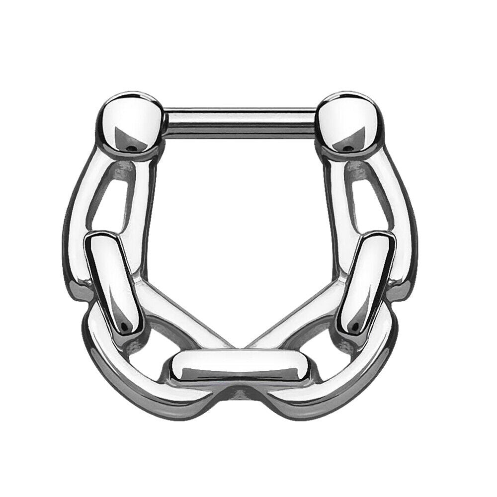 All Surgical Steel Septum/Cartilage Clickers with Linked Chain 14G - 16G