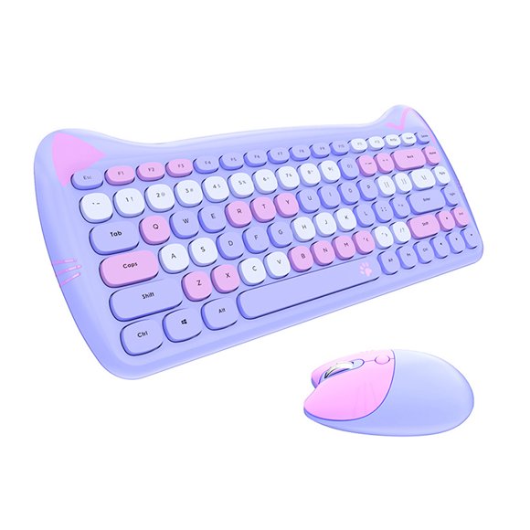 GEEZER 2.4G Wireless Keyboard Mouse Combo 84 Keys Membrane Keyboard Ergonomic Mouse 3-gear Adjustable DPI Cute Appearance Purple
