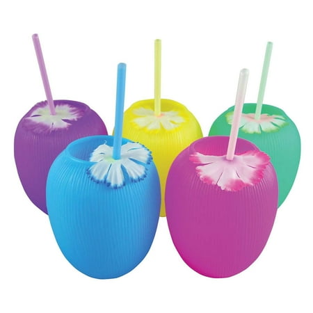 Honeystix Straws - Perfect Stix Coconut12-12 Coconut Cups with Straws and Flowers, 20 oz. (Pack of 12)