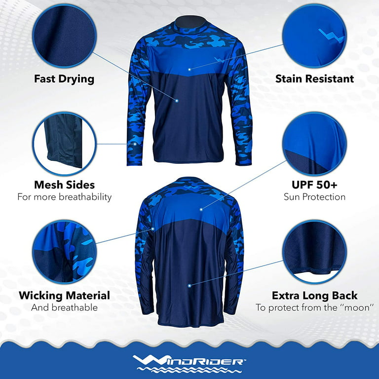 Windrider Long Sleeve Fishing Shirts for Men UPF 50+ Sun Protection with Mesh Sides Stain Resistant and Moisture Wicking, Men's, Size: XL, Blue
