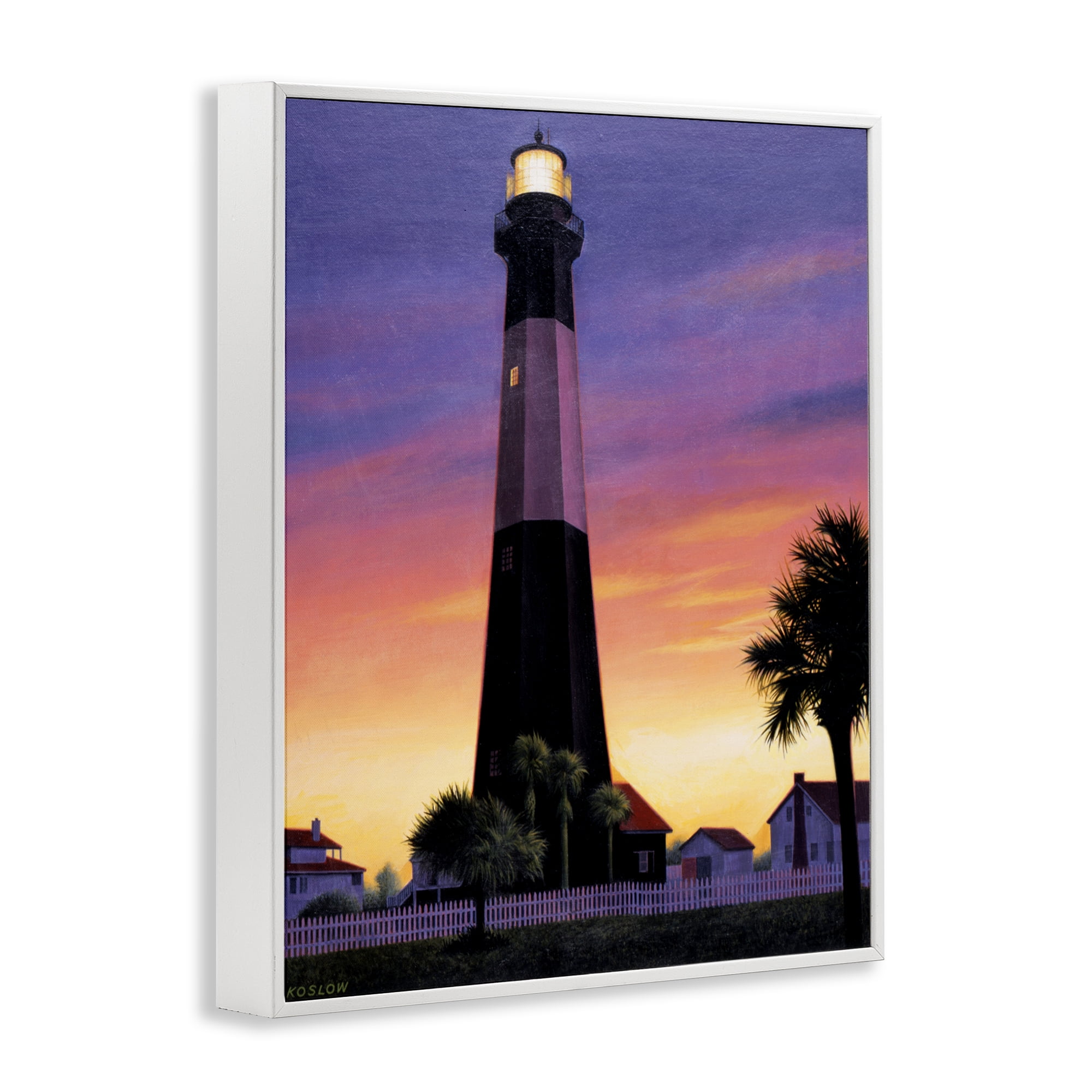 Georgia Tybee Island Lighthouse White Framed Giclee Art, design by Wind River Studios