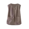 thumbnail image 4 of Chaleco polar para mujer, ligero, moderno, suave, con bolsillos, cálido, de un solo pecho. Caqui, 4 of 9