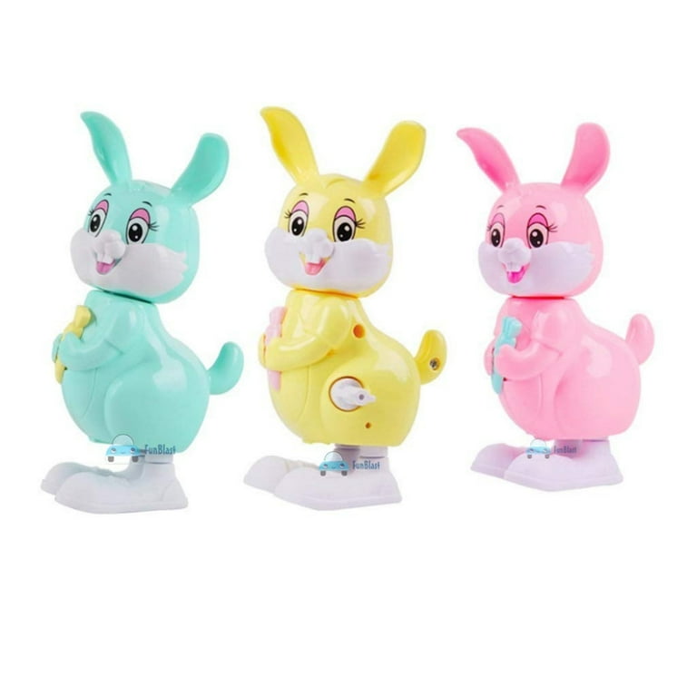 Winding Rabbit Toy for Kids by Cute Rabbit Toy Set with Winding Up and Moving Wheel Toy for Babies Boys Girls Pack Of 3 Random Colors