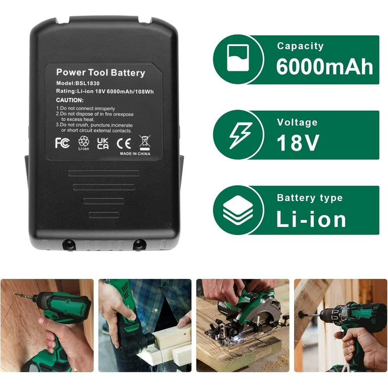 Upgraded 6000mAh High Output 18V Battery for Hitachi 18 Volt Tools BSL 1830C BSL 1830 BSL 1815X BSL 1815S BSL 1825 330139 330557 Lithium Ion