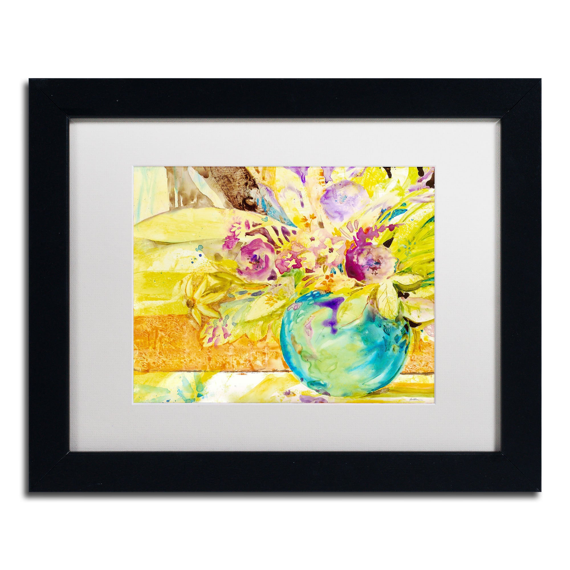 Trademark Fine Art "The Aqua Vase" Canvas Art by Sheila Golden, White Matte, Wood Frame