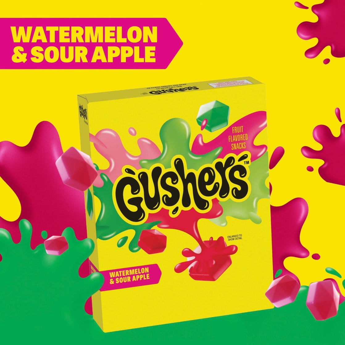 Gushers Fruit Flavored Snacks Halloween Watermelon and Sour Apple 20 Count 16 oz with Olive Green Bowl by ValueNest