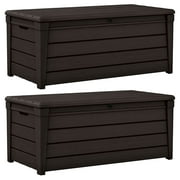 Keter Brightwood Weatherproof Patio Deck Storage Box Bench, Brown (2 Pack)