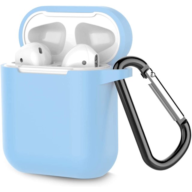Coffea Protective Silicone Case with Keychain for AirPods 1 & 2 (Front LED Not Visible) (Sky Blue)