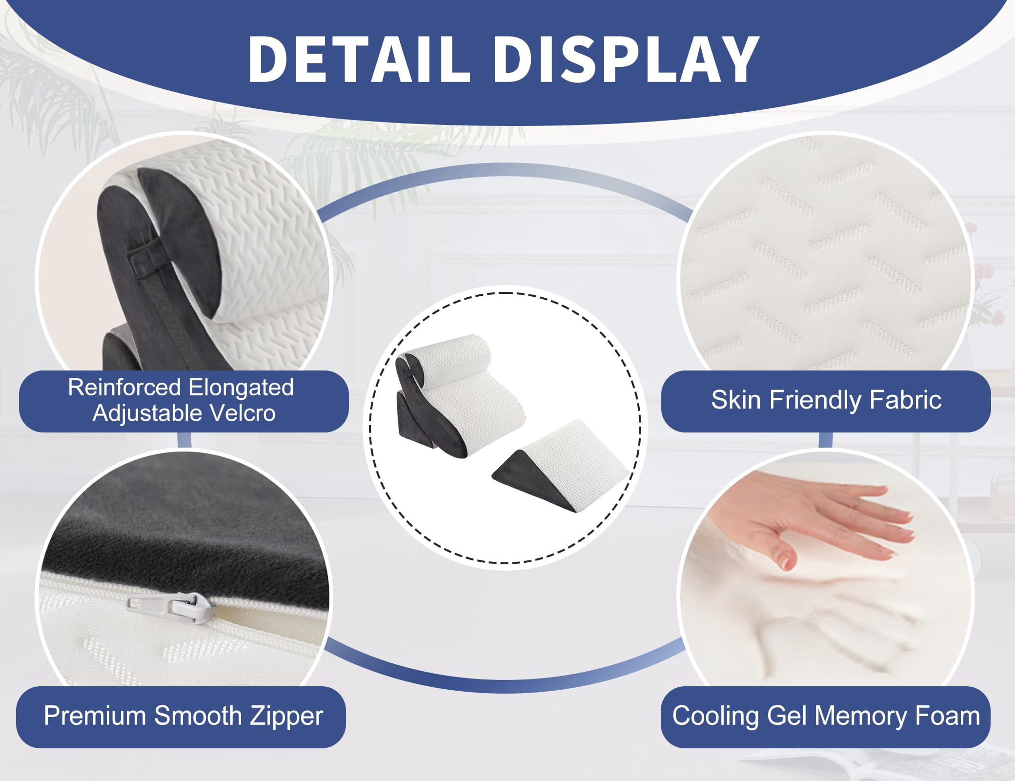 4pcs Bed Wedge Pillow Set For Sleeping  Foam Support Pillows Neck And Leg Adjustable Triangle - Acid Reflux & White Grey