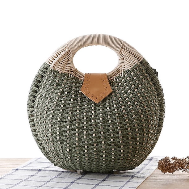 Zhuge Bolso de hombro tejido para mujer, bolso de mano tejido, bolso de mano tejido elegante para playa de verano, bolsos de hombro de 6,39 x 6,7 x 6,39 pulgadas (verde)