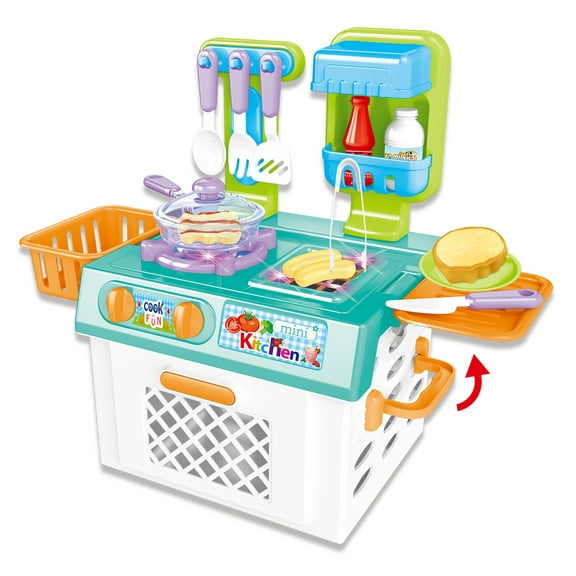 PlayWorld Kitchen Connection Mini Kitchen Playset With Sound And Color Changing Lights For Realistic Cooking - Multicolor