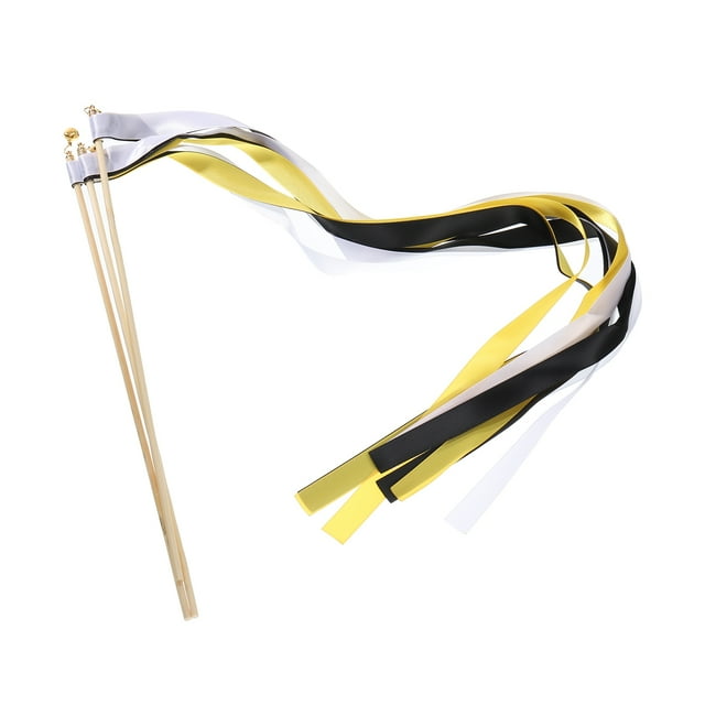 Unique Bargains 20Pcs Wedding Ribbon Sticks Party Ribbon Streamers Sticks for Wedding Celebration Golden,White,Black