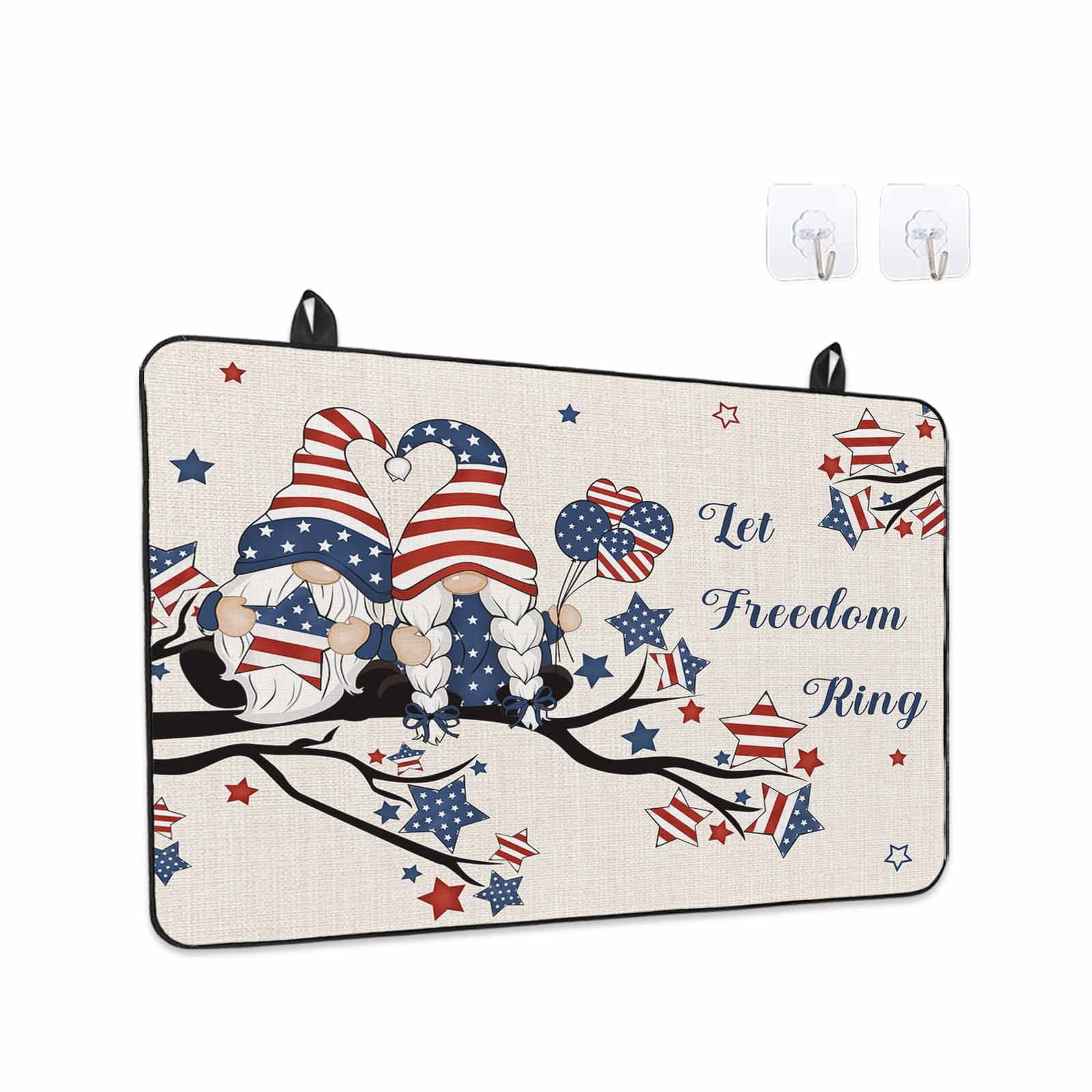 4th of July Stove Top Cover for Electric Stove,Heat-proof & Non Slip Glass Top Stove Cover Protector,Independence Day Gnomes Blue Red Star Tree Rustic Kitchen Flat Cooktop Rubber Mat 28.5x20.5 Inches