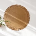 thumbnail image 5 of 2 Pcs 15" Natural Rustic Burlap Jute Placemat, Boho Round Paper Placemats, Rustic Woven Fade-Safe Tablemats,Braided Placemats for Home, Cafe or Events, 5 of 7