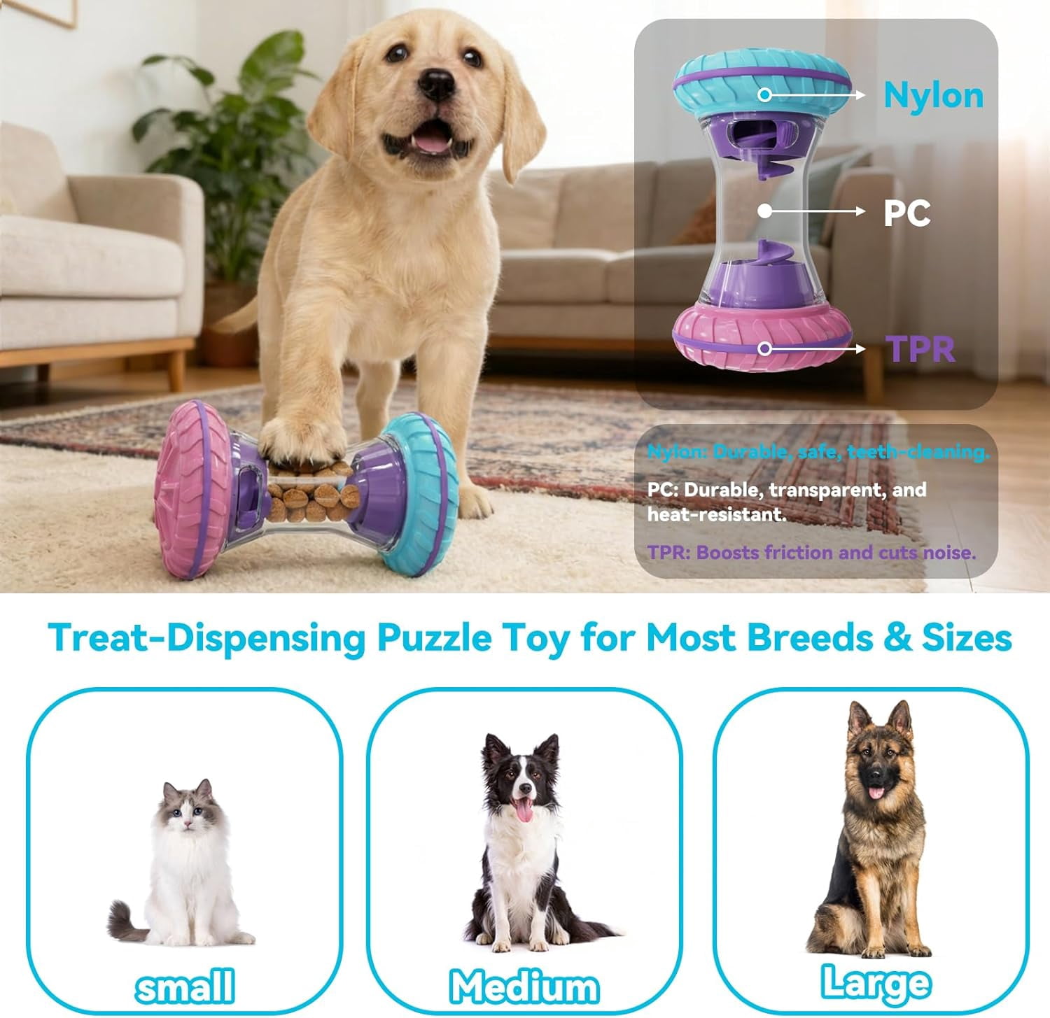 Interactive Dog Puzzle Toys for Small Medium Large Breed - Durable Smart Puppy Enrichment Dogs Toy to Keep Them Busy, Mental Brain Stimulation Treat Dispensing Training & Slow Feeder Rose