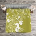 thumbnail image 3 of Ambesonne Sea Shells Quilted Bedspread Set 3 Pcs, Swirls with Seahorse, King Size, Yellow Green White, 3 of 3