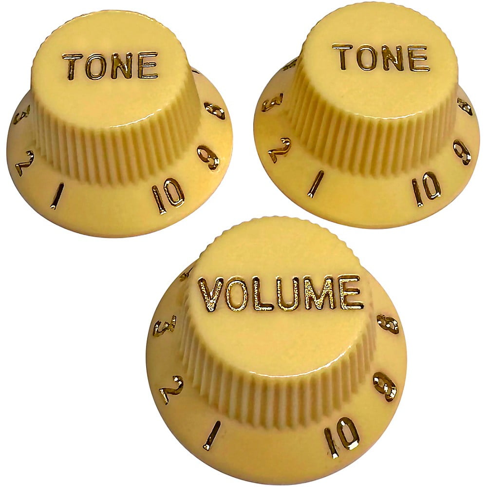 AxLabs StratStyle Lefty Knob Kit with Gold Lettering (3) Aged White