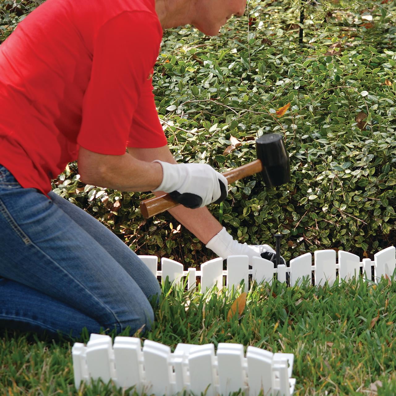 EasyFlex Decorative Adirondack No-Dig Landscape Edging Kit, 10-ft x 4.5in. High, Includes Anchoring Spikes, White