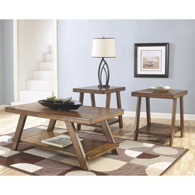 Ashley Furniture Bradley 3 Pièces Ensemble de Table Basse en Brun Poli