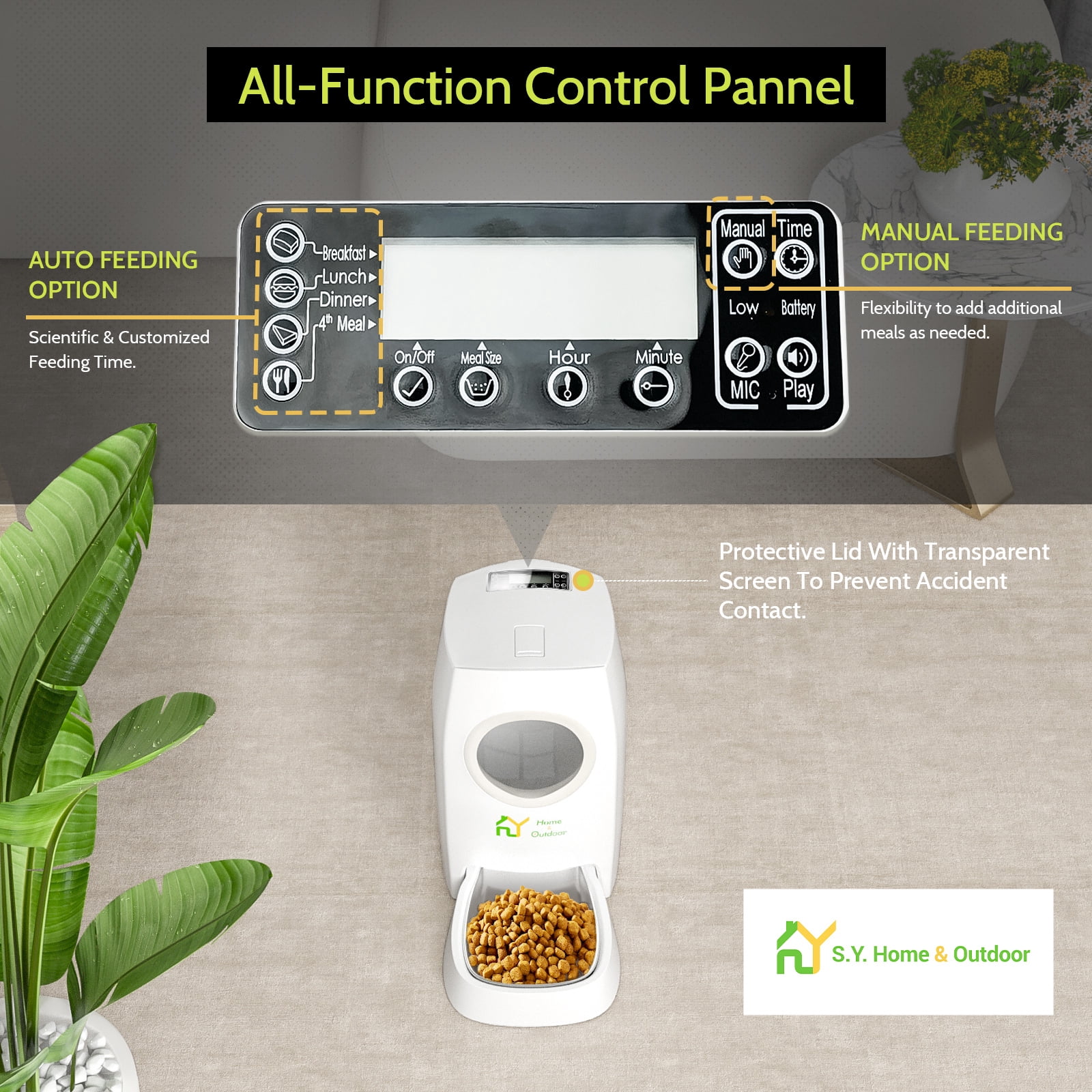 S.Y. 6L Automatic Cat Feeder Timed Smart Pet Feeder for Dogs and Cats Food Dispenser with Portion Control, Voice Recorder