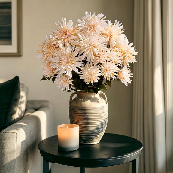 Artificial Dahlia Flowers 6Pack 27Inch Long Stem Artificial Flowers for Tall Vase, Real Toch Mums Artificial Flowers Faux Dahlias Silk Flowers for Indoor Outdoor Home Wedding Decor (White)
