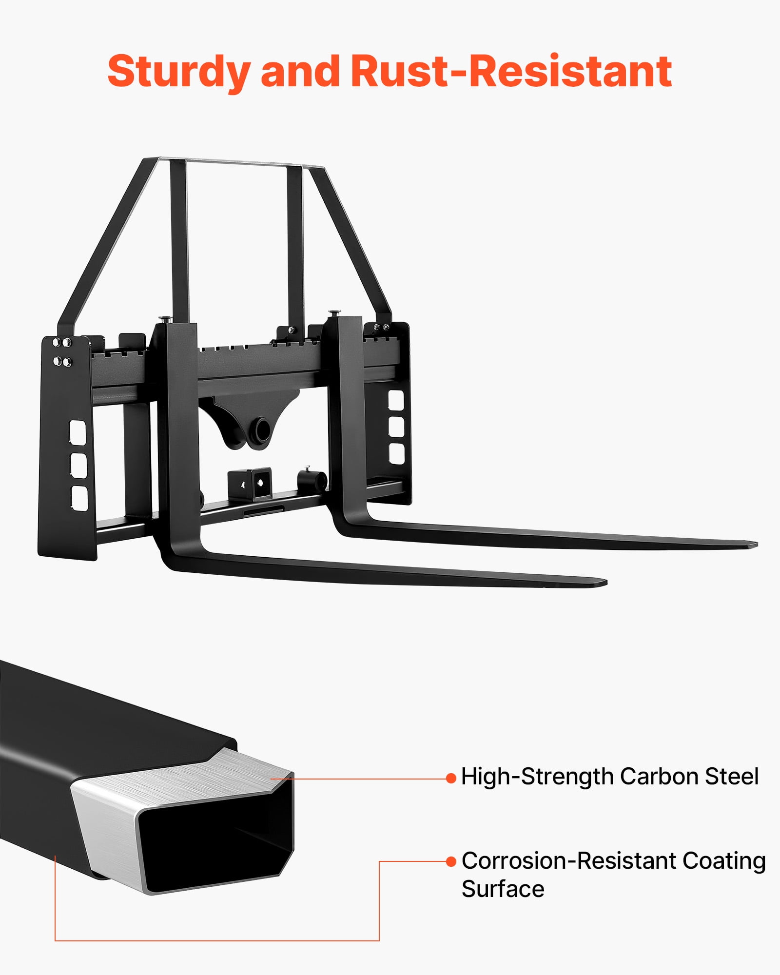 VEVOR Skid Steer Pallet Forks, 4000 lbs Rated Capacity, Pallet Fork Frame Attachment with 48-inch Pallet Forks Forklift Blades, 2-inch Hitch Receiver & Spear Sleeves, Fit for Skid Steers, Tractors