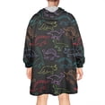 thumbnail image 2 of Wearable Oversized Blanket,Black Colorful Dinosaurs Chalk Pattern Wearable Blanket Hoodie for Adults,Cozy Hooded Blankets with Super Pockets,Super Warm Fuzzy Pullover for Women & Men, 2 of 6
