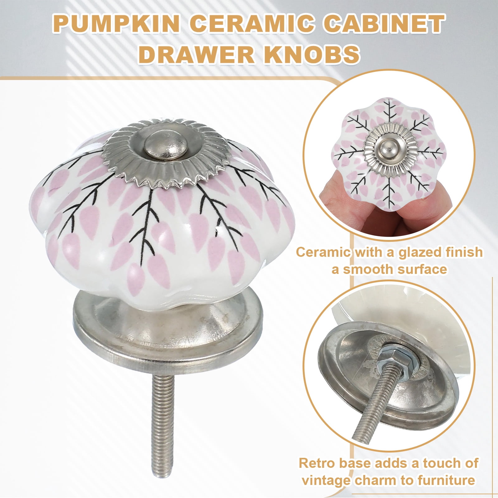 6 Packs Ceramic Knobs, Pumpkin Ceramic Cabinet Drawer Knobs with Screw for Closet Drawer Cupboard Wardrobe, White/Pink/Black
