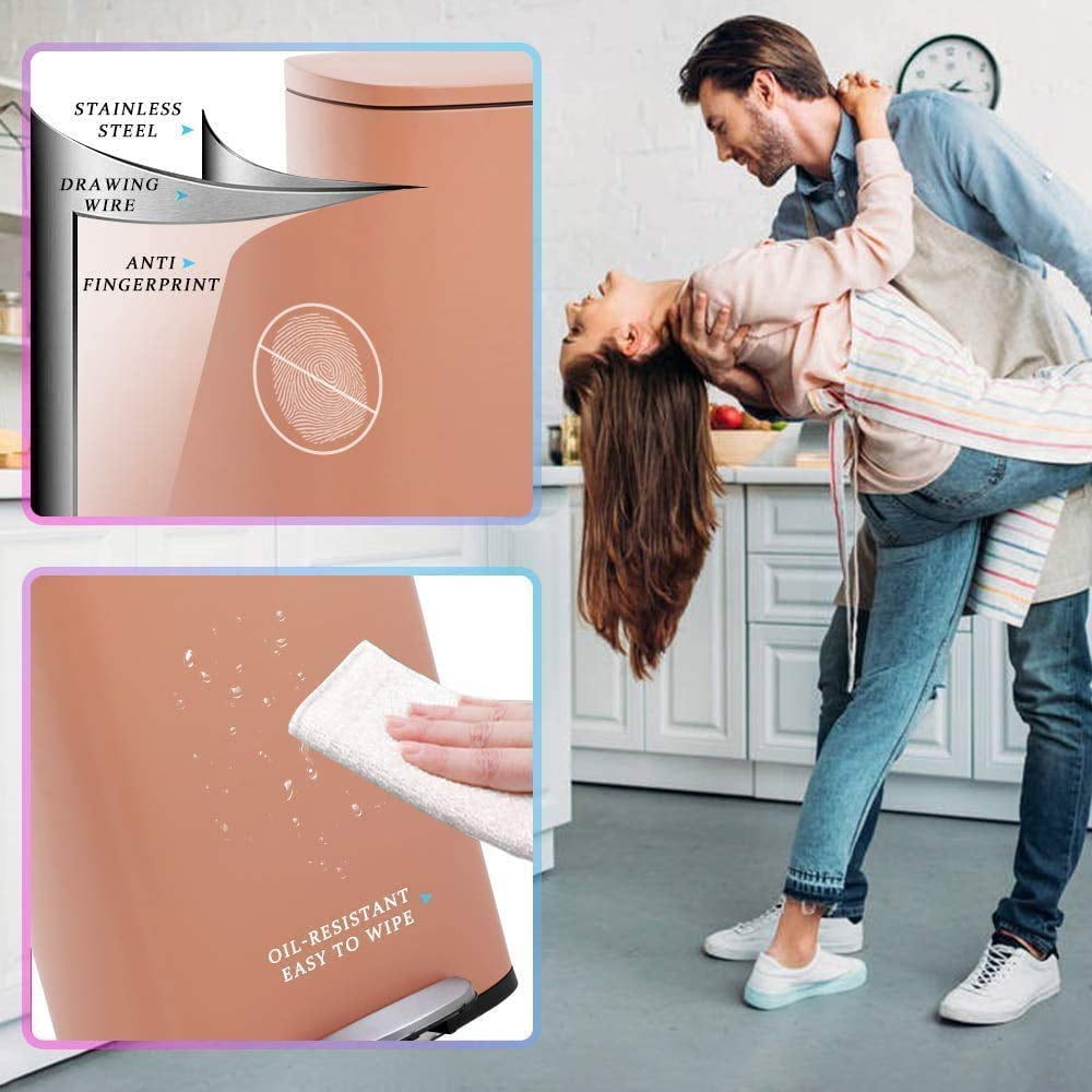 Dkelincs 13 Gallon Kitchen Trash Can with Lid Step Garbage Can Stainless Steel Waste Bin for Home Office, Pink