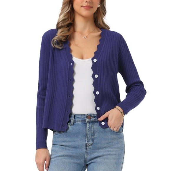 INSPIRE CHIC Women's Long Sleeve V Neck Cardigan Lightweight Button Down Casual Knit Shrugs Sweater M Dark Blue