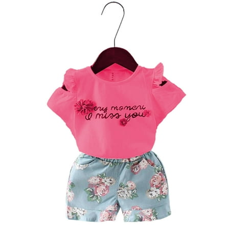 

PEACNNG Baby girl Clothes Floral Printed Short sleeve sweetheart t-shirt + pant 2pcs girl set Kid Outfit Lady suit Princess Child