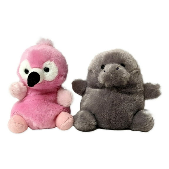 Set of 2 BLUBS MANATEE & PINKY FLAMINGO Palm Pals 5" Stuffed Plush, Aurora