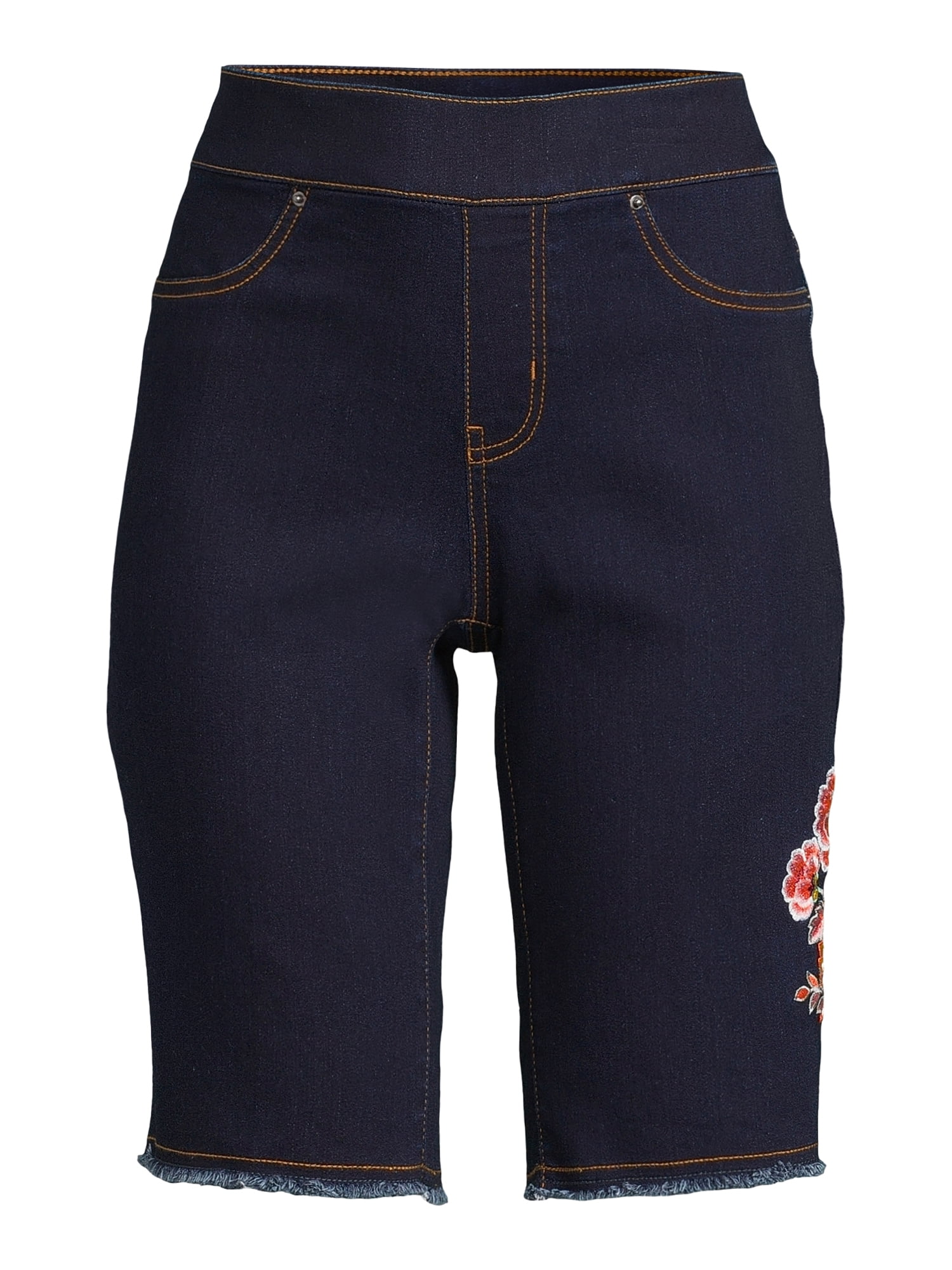 The Pioneer Woman, Pull-On Embroidered Bermuda Jean Short, Womens