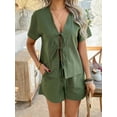 thumbnail image 6 of Women'S Summer Short Sets Front Tie V Neck Shirt Tops Matching Casual Shorts 2 Piece Outfits Army Green M, 6 of 9