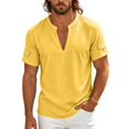 thumbnail image 4 of ZHOGXU Summer Loose Fit Short Sleeve Stand Collar V Neck Breathable Men's T Shirts Work Wear, 4 of 5