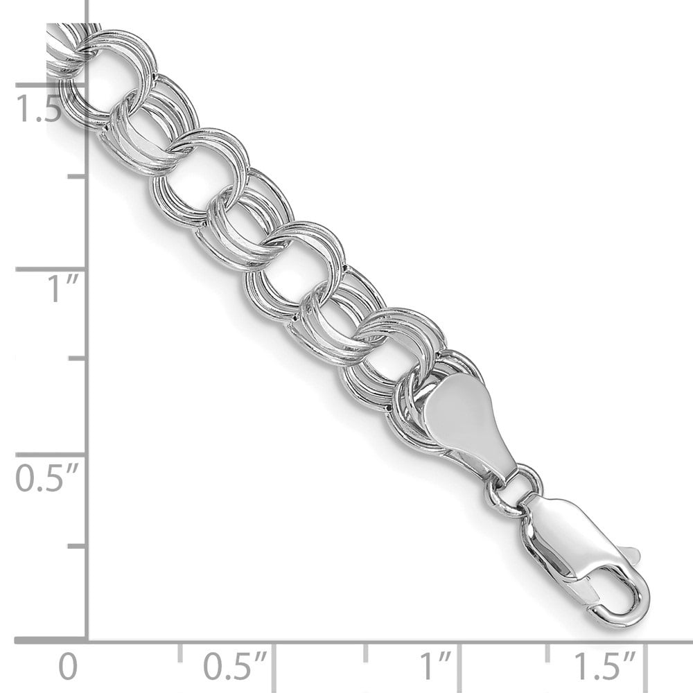 Diamond2Deal 14k White Gold Lite 7mm Triple Link Chain Charm Bracelet for Men 8.25"
