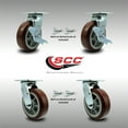thumbnail image 2 of 6 Inch SS Polyurethane Caster Set with Delrin Bearings 4 Swivel Lock 2 Brake SCC, 2 of 2
