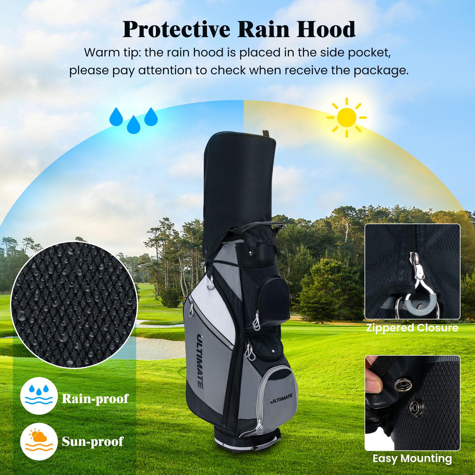 Topbuy Golf Cart Bag 14 Dividers Top Clubs Organizer with 7 Pockets Including Cooler Bag Rain Hood/Dust Cover