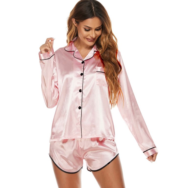 Silk Pajama Set Loungewear Artificial Silk PJ Set for Women 