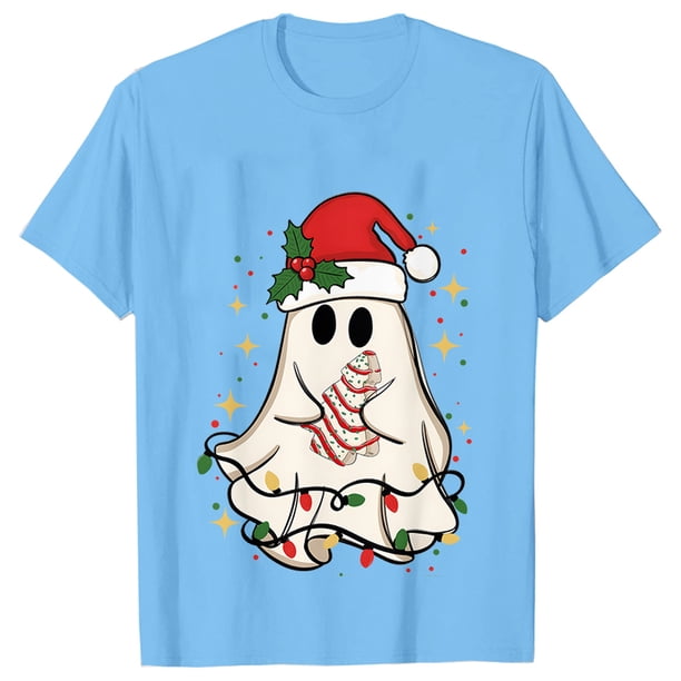 Camisetas de libro de fantasma de Navidad para mujer, ropa de libro de lectura de fantasma, camisetas de Navidad de manga corta, camisetas casuales de moda, Tops