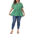 thumbnail image 2 of Agnes Orinda Plus Size Top for Women Polka Dots Crew Neck Short Sleeve Peplum Tops Shirts 3X Dark Green, 2 of 6