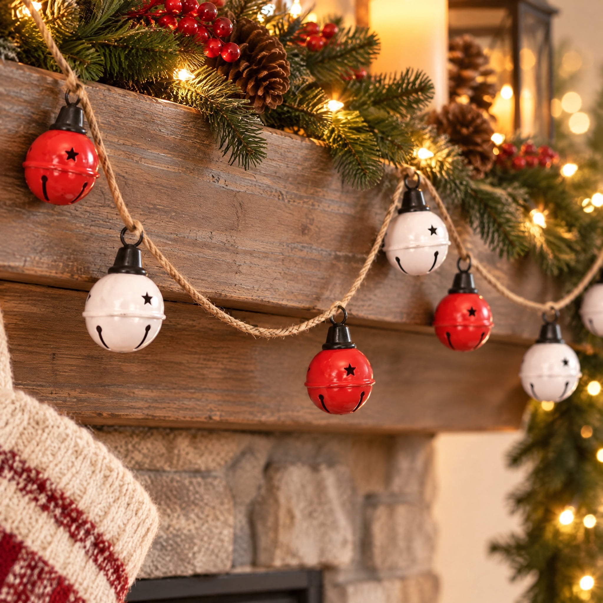 Metal Jingle Bell Christmas Garland, Red and White, 6', by Holiday Time