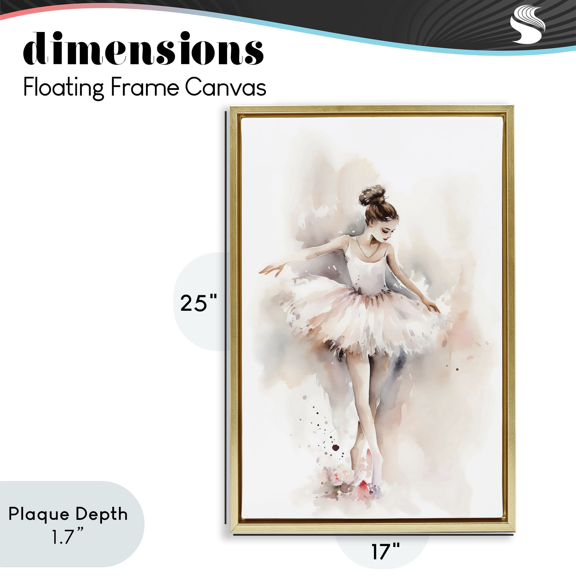 Stupell Industries Watercolor Dancer Pose Gold Framed Floater Canvas Wall Art, design by Creative Studio