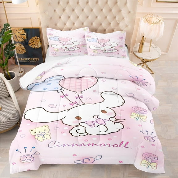Cartoon Anime Cinnamoroll Pink Comforter Pillowcases 3-Piece Bed-in-a-Bag, Twin/Twin XL