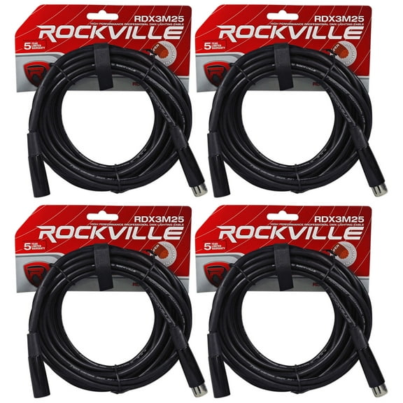 4 Chauvet DMX3P25FT 25 Foot DMX Lighting 3 Pin XLR Female to Male DMX Cables