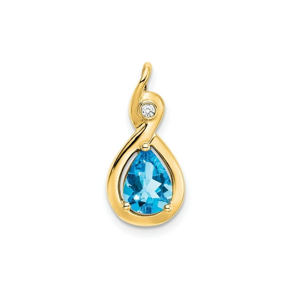 14k Yellow Gold Infinity Pendant Necklace for Women with Pear Blue Topaz and Diamond Accent, Elegant Fine Jewelry Symbolizing Eternal Love and Beauty for Anniversary or Everyday Wear