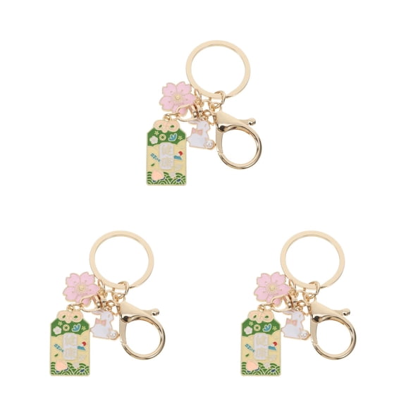 WORGEOUS 3pcs Cute Keychains Girls Japanese Keychain Backpack Flower Theme Keychain Bag Charms Amulet Blessing Keyrings For Women